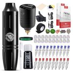 Dragonhawk Wireless Tattoo Kit Tattoo Pen Machine Gun Kit B2 Tattoo Battery Power Supply Tattoo Cartridges Needles Black Color Ink Set