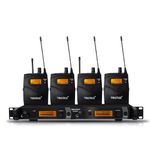 IEM1200 UHF Wireless in Ear Monitor System 2 Channel 4 Bodypacks Monitoring with in Earphone, 40 Frequencies, 328Ft Range, Mono Deisgn for Stage, Studio