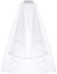 ZiYan White Double Ribbon Edge Center Cascade Bridal Wedding Veil with Comb