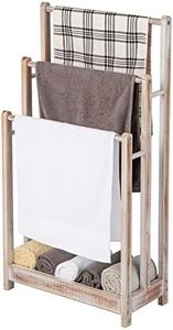 Giantex Freestanding Wood Towel Rack, 3-Tier Towel Rack Holder with Bottom Storage Shelf, Anti-toppling Device, Lightweight Towel Bar Storage Drying Stand for Bathroom Laundry Room (White)