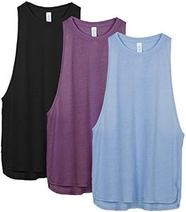 icyzone Workout Tank Tops for Women - Running Muscle Tank Sport Exercise Gym Yoga Tops Athletic Shirts(Pack of 3) (M, Black/Grape/Sky Blue)