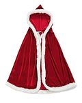 Women's Christmas Cloak Deluxe Velet Mrs Santa Claus Hooded Cape Robe Halloween Costume Red