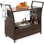 AZRBOPO Outdoor Patio Furniture Rattan Trolley Cart Patio Wine Serving Cart Outdoor Beverage Refrigerated Bar Cart With Wheels & Removable Ice Bucket For Home, Living Room, Club(Mix Brown)