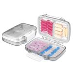 Fullicon 2 Pack Travel Pill Organizer, 4 Compartments Portable Pill Case, Moisture Proof Small Pill Box with Labels, Travel Pill Case with Double Lock, Pocket Pharmacy for Vitamin & Fish Oil (Grey)