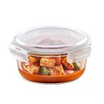 Borosil Klip N Store Glass Storage Container For Kitchen With Air-Tight Lid, Microwave & Oven Safe, Round, 400 ml, Clear