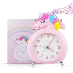 Kid's Plastic Twin Bell Unicorn Silent Bedside Table Alarm Clock with Backlight (10*14*5.5cm, Pink)