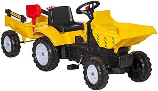 Aosom Ride On Toy Pedal Dump Truck, Front Loader Construction Tractor with Detachable Trailer, Yellow