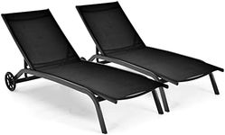 Giantex Patio Lounge Chairs for Pool Area, Outdoor Chaise Lounger with 6 Adjustable Position Smooth Wheels and Quick-Drying Fabric, Lawn Recliner for Backyard, Garden Sunbathing Chair (2, Black)
