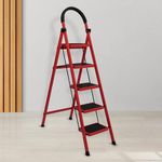 Plantex Cheston Ladder for Home/GI Steel Foldable 5 Step Ladder/Wide Anti Slip 5 Step Ladder - (Red and Black)