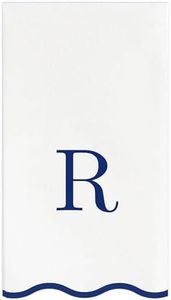 Stxy's Monogram Guest Towels, 40 Lettered Hand Towels - Navy Blue Letter 'R', Decorative Scalloped Monogrammed Paper Napkins, Blue and White Disposable Dinner Napkins for Bathroom, R Christmas Gifts