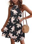 WNEEDU Womens Beach Cover-Ups Summer Dress Halter Neck Casual Dresses Mini Sun-Dress with Pockets, Morning Glory XL