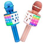 ICNOW Wireless Microphone for Kids Adults, Karaoke Bluetooth Microphones Portable LED Lights Mic Speaker for Home KTV Party Singing Recording, Rose Gold & Blue