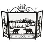 Rustic Decorative Foldable 3 Panel Mama Bear and Cub Strolling at Meadow Place Fireplace Screen Cabin Lodge Farmhouse Ranch Style Decoration