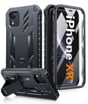 FNTCASE for iPhone XR Phone Case: Military Grade Full Protection Shockproof Hard Phonecase with Kickstand - Rugged Protective Cases Matte Textured Drop Proof Heavy Duty Cover - Black