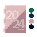 Rileys 2024 Weekly Planner - Geographic Annual & Monthly Agenda Planner, Flexible Cover, Notes Pages, Twin-Wire Binding (20 x 15 cm, Pink)