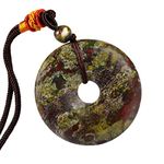 mookaitedecor Dragon Blood Stone Donut Stone Pendant Necklace Men, Healing Crystal Lucky Coin Necklace Gift, Reiki Chakra Round Semi Precious Stone Necklace with Adjustable Cord Luck Protection