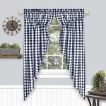 GoodGram 2 Pack Country Farmhouse Plaid Gingham Check Swag Valance Curtain Panels- Assorted Colors (Navy)