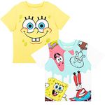 Nickelodeon Spongebob Squarepants Patrick Squidward Mr. Krabs 2 Pack T-Shirts Infant to Big Kid, Yellow / Aqua / White, 4T