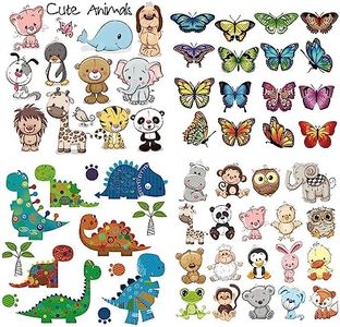 Babies Iron on Patches Butterfly Dinosaur Applique Lovely Cartoon Animal Birds Flowers Heat Transfers Stickers for Kids Boys Girls T-Shirt Coat Clothes DIY 4 Set