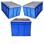 SINGHAL Plastic Crate 60x40x27 CM With Lid - Pack of 3, Multipurpose Heavy Duty Big Blue Portable Crates for storage | Shelf Basket for Large Storage Bin | Vegetable, Fruit, Milk