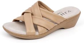 VJH confort Women’s Slides, Comfortable Wedge Platform Casual Walking Sandals, Nude, 9.5