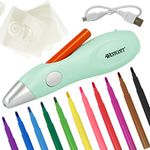 Westcott Electric paint spray pen, airbrush set for kids with 12 felt pens and 19 stencils for painting and drawing, with rechargeable battery and USB cable, green, E-16800 00,17.2 x 4.2 cm