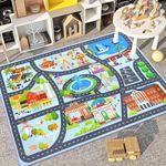 HEBE Large Kids Play Rug 4'x6' Educational Road Traffic Carpet Playmat Rug Multi Color Play Mat Washable Baby Crawling Mat Non Slip Kid Play Mat Carpet for Children Bedroom Nursery Room Game, Blue