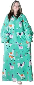 Queenshin Alpaca Oversized Hoodie Wearable Blanket Sweatshirt for Women, Warm Comfy Flannel Blanket Sherpa Lined Body Blanket, One Size for All