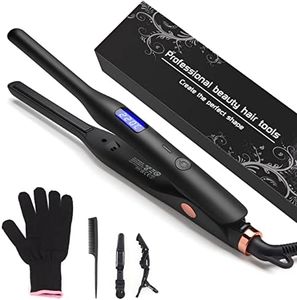 Pencil Flat Iron for Short Hair, Pro Straightener and Curler 2 in 1 Ceramic Mini Small Flat Iron for Short Hair, Beards & Pixies, 3/10Inch Straightener Iron for Men's Quick Grooming Gift (Black)