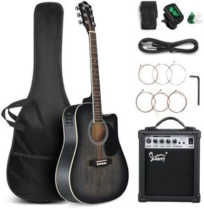 GLARRY Full Size 6 Strings Acoustic Electric Guitar Beginner Kit w/ 15W Amp, Cutaway 41 Inch Electric Acoustic Guitar w/Inbuilt Tuner, Bag, Strap, Picks, Strings, Basswood Guitarra, Distressed Black