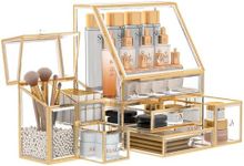 CoralHouse Glass Makeup Organizer,Multi-Purpose Makeup Organizer Countertop,High-End Vanity Organizer,Makeup Up Organizers for Vanity, Bathroom, and Dresser.Luxury Cosmetic Organizer