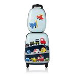 Goplus 2PC Kids Luggage, 12" & 16" Kids Carry On Luggage Set with 4 Spinner Wheels, Lightweight Rolling Spinner Suitcase for Children Toddlers Boys and Girls Travel (Car)