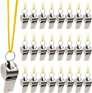 ROYHOO 24PCS Stainless Steel Sports Whistles with Lanyard, Loud Crisp Sound Whistles Bulk Great for Coaches, Referees, and Officials