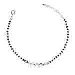 Clara Womens 925 Sterling Silver Leaf Hand Mangalsutra Bracelet | Black Beads, Rhodium Plated | Gift For Wife
