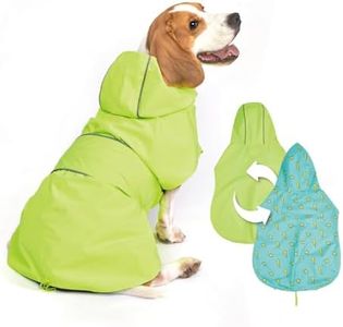 Kimee Dog Raincoat Reversible, Single Side Slicker Poncho Adjustable Waterproof Dog Rain Jacket with Leash Hole/Reflective Stripe Hooded Snowproof Windproof Clothes for Medium to 2X Large Dogs, L