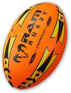 Ram Rugby Gripper 2.0 Pro NEON Trainer Rugby Ball - Hand-stitched - 3-Ply Construction - Hi-tech Bladder - Precision Flight Valve - 3D Grip For Ultimate Passing And Catching Control (Sizes 5, 4 & 3)