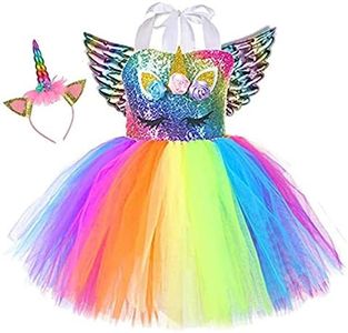 Sincere Party Robe tutu en tulle licorne pour fille Robe d'anniversaire licorne moelleuse arc-en-ciel avec bandeau et ailes 6-7 ans