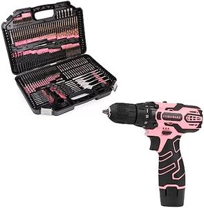 COMOWARE 246Pcs Drill Bit Set Combo with 12V Pink Drill Set for Women