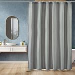 Amazon Basics Shower Curtain 6 Feet | Waterproof Bathroom Curtain | PVC-Free, No Plastic Smell | Machine Washable Fabric | Grey | 6ft Wide | 12 Hooks -180 CM X 180 CM