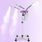 BBTEQEKN Facial Steamer, Professional 3 in 1 Facial Steamer with 5X Magnifying LED Lamp, Esthetician Steamer with Hot & Cold Mist, Face Steamer On Wheels for Salon Spa Beauty Skin Care