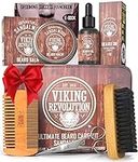 Viking Revolution Beard Grooming Kit for Men - Ultimate Beard Kit - Boar Beard Brush, Wood Beard Comb, Sandalwood Beard Balm, Sandalwood Beard Oil, Beard & Mustache Scissors