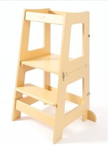 Stepup Baby 2-in-1 Convertible Toddler Tower Natural Varnish Wood – Wooden Montessori Kitchen Helper Standing Tower & Kids Table from 18mm Birch Plywood – Safe Folding Design Ages 2–6