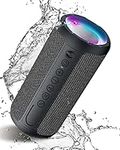 Maxesla Portable Bluetooth Speaker with 10W Stereo Sound, IPX7 Waterproof Speakers Wireless Bluetooth with LED Light, TF Card, AUX, Long Battery Life, Durable Portable Speaker for Travel, Sport,Black