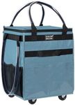 TOJNMAKE Reusable Grocery Bag On Wheels Shopping Trolley with 8 Pockets and Zipper Cover Foldable Rolling Tote, Heavy Duty Handles, Carries Up to 66 LBS (Large, Blue)