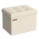 SONGMICS Storage Ottoman, Foldable Small Ottoman Foot Rest, 31 x 41 cm Foot Stool, Ottoman with Storage, Load up to 130 kg, for Living Room, Bedroom, Dorm, Cream White LSF102W51