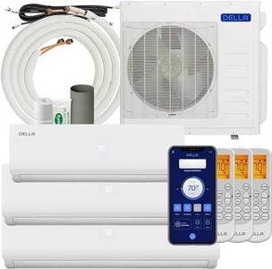 Della 36K BTU ODU Tri 3 Zone 9K 18K 18K BTU 19 SEER2 208-230V Cools Up to 2400 Sq.Ft, Works with Alexa, Wifi Energy Efficient Multi Zone Mini Split Air Conditioner Pre-Charged Heat Pump Full Set