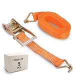 Robustt Lashing Belt - Pack of 5 | Heavy Duty Ratchet Belt | 50mm x 10mtrs | Material | Double J Hooks Luggage Straps | Wear and Tear Resistant