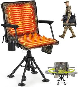 HUNTSEN Heated Hunting Blind Chair with Removable Cover - 360°Silent Swivel 4 Legs & Seat Height Adjustable Ground Blind Chair - Stable Portable Folding Hunting Fishing Heated Seat - Supports 330lbs