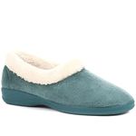 Pavers Women's Fluffy Sandals in Teal - Faux Fur Slip-Ons Slippers Offering Warmth and Comfort - Distinctive Fur Collar Design - Size UK 4 / EU 37