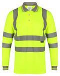 LIZZIE JACOBS Hi Viz High Visibility Long Sleeve Polo Shirts with Grey Collar and Hem Reflective Tape Safety Hi Vis Security Work Breathable Lightweight Workwear Tops (3X-Large, Yellow)